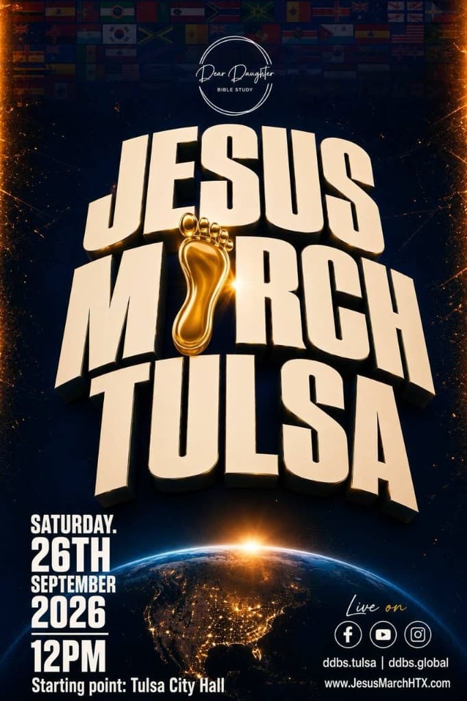 Jesus March Tulsa flyer — Saturday, September 26, 2026 at 12PM, Tulsa City Hall